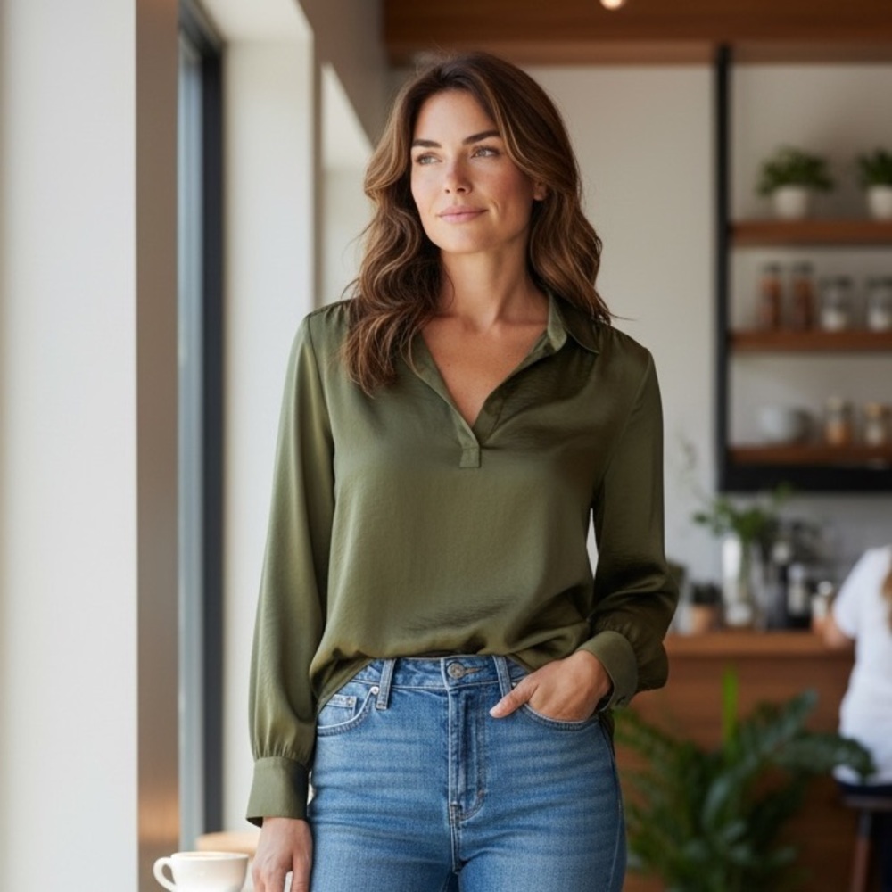 Banana Republic Olive Green Blouse - Office Wear - Elevated- Size XL